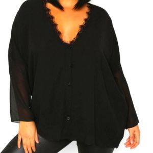 Boohoo - Plus Lace Trim Long Sleeve Blouse